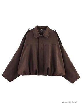 Faux Suede Bomber Jacket Lapel Pilot Motorcycle Coat Long Sleeve Streetwear